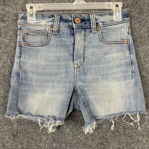 American Eagle Denim Shorts Women 2 Hi-Rise Shortie Distressed Raw Hem